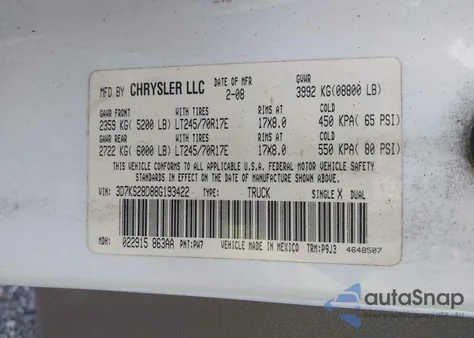 2008 Dodge Ram 2500 St/Sxt из США, поврежденный, VIN 3D7KS28D88G193422